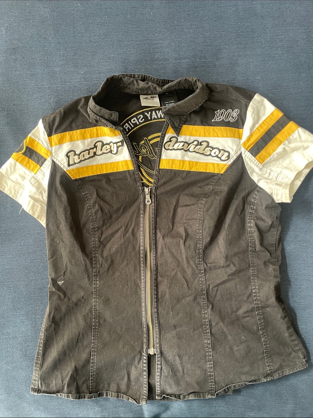 Harley-Davidson Black, Yellow & White Zip-Front Racing Shirt